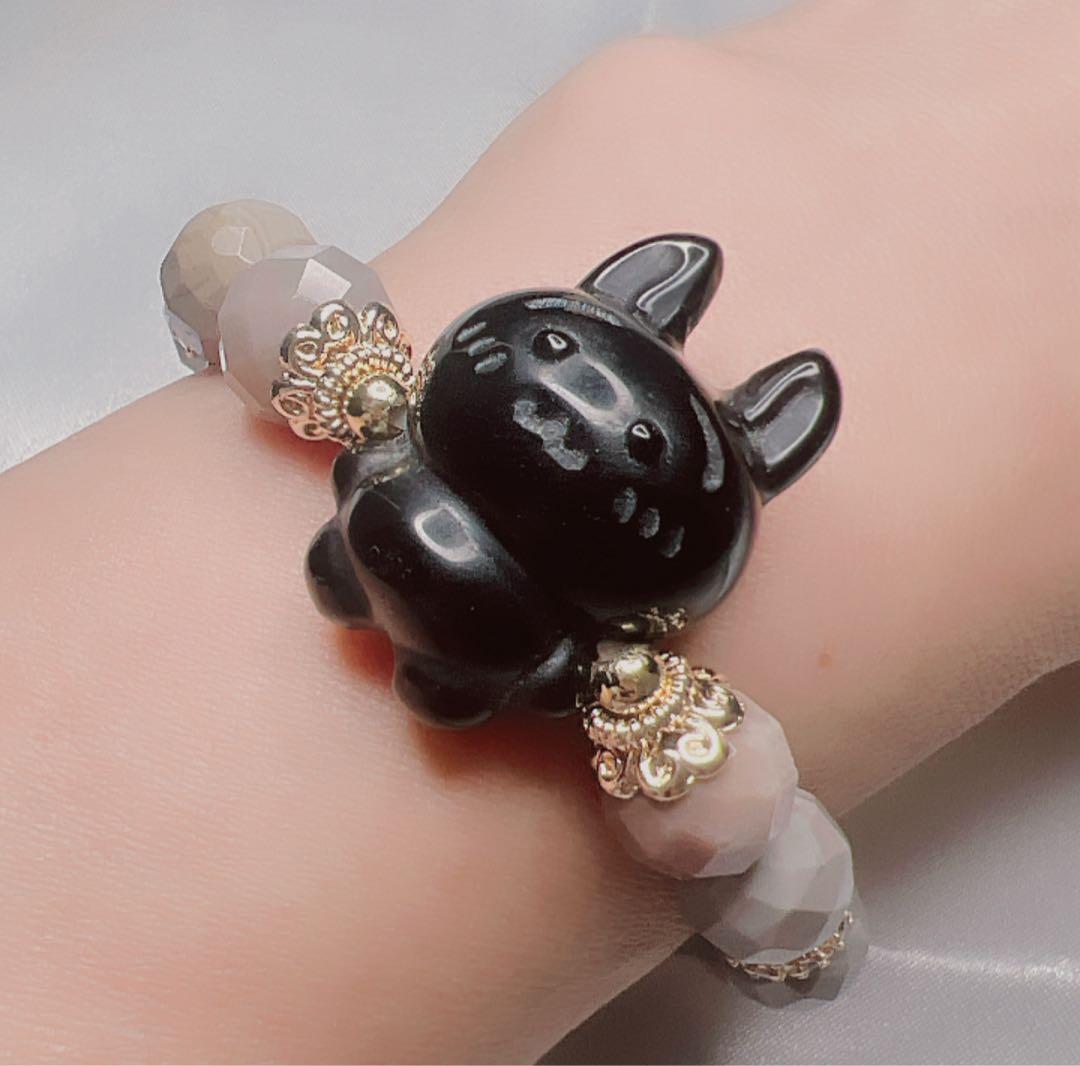 モリオンのちいかわうさぎとアラシャン瑪瑙のふんわりブレスレット