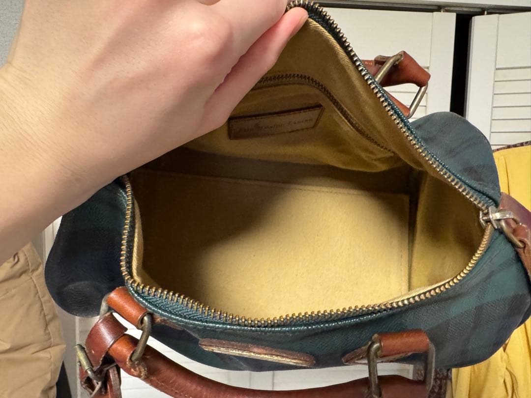 POLO RALPH LAUREN ミニボストンバッグ グリーン/ブラウン値下げ
