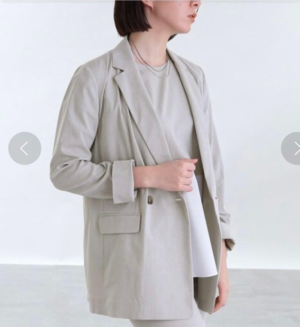 INDIVI 大きいサイズ　洗える　麻混ダブルジャケット　未使用　グレー