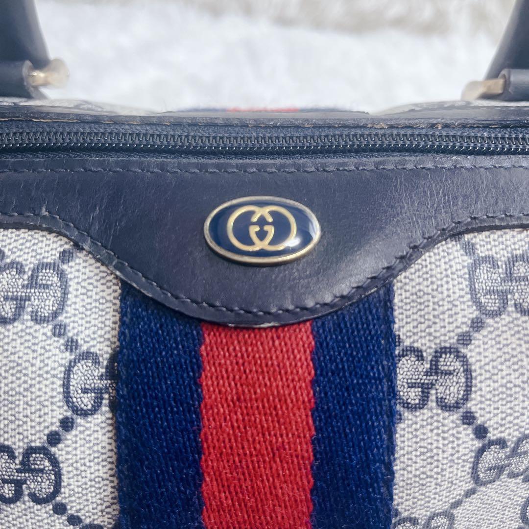 GUCCI グッチ ミニボストンバッグ シェリーライン GGスプリーム ネイビー