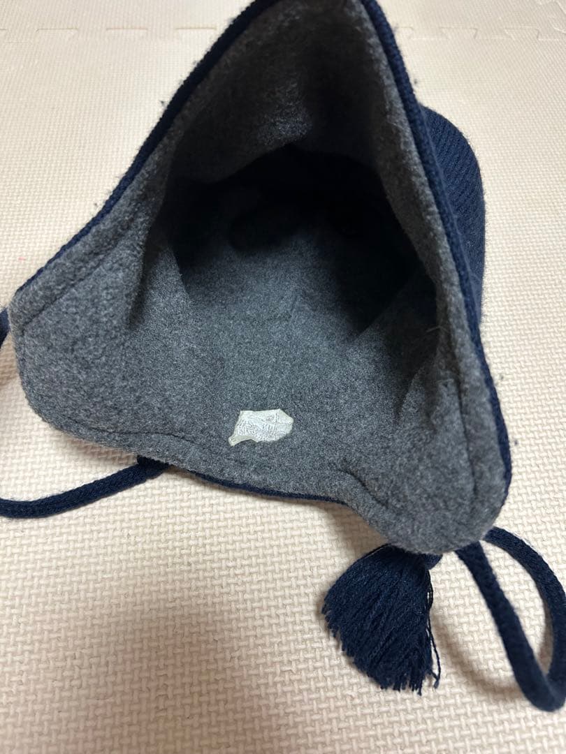 STUSSY ステューシー ネイビー ニット帽 ボンボン 耳当て 紺タグ