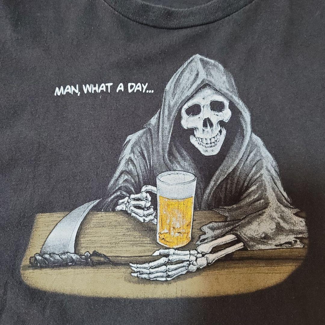 スカル　ビール　Tシャツ　黒　フェード