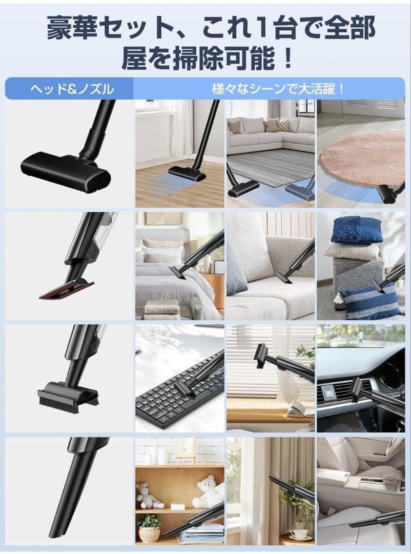 掃除機 コードレス 軽量【置くだけ充電】 38Kpa強力吸引 最大40分連続稼働