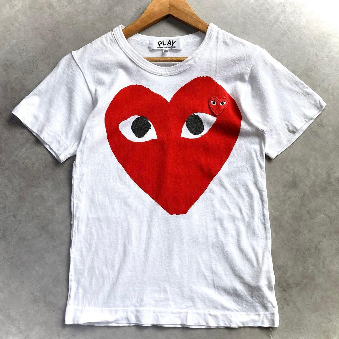 プレイコムデギャルソン Tシャツ 半袖 デカハート 刺繍 白 赤 XS コットン