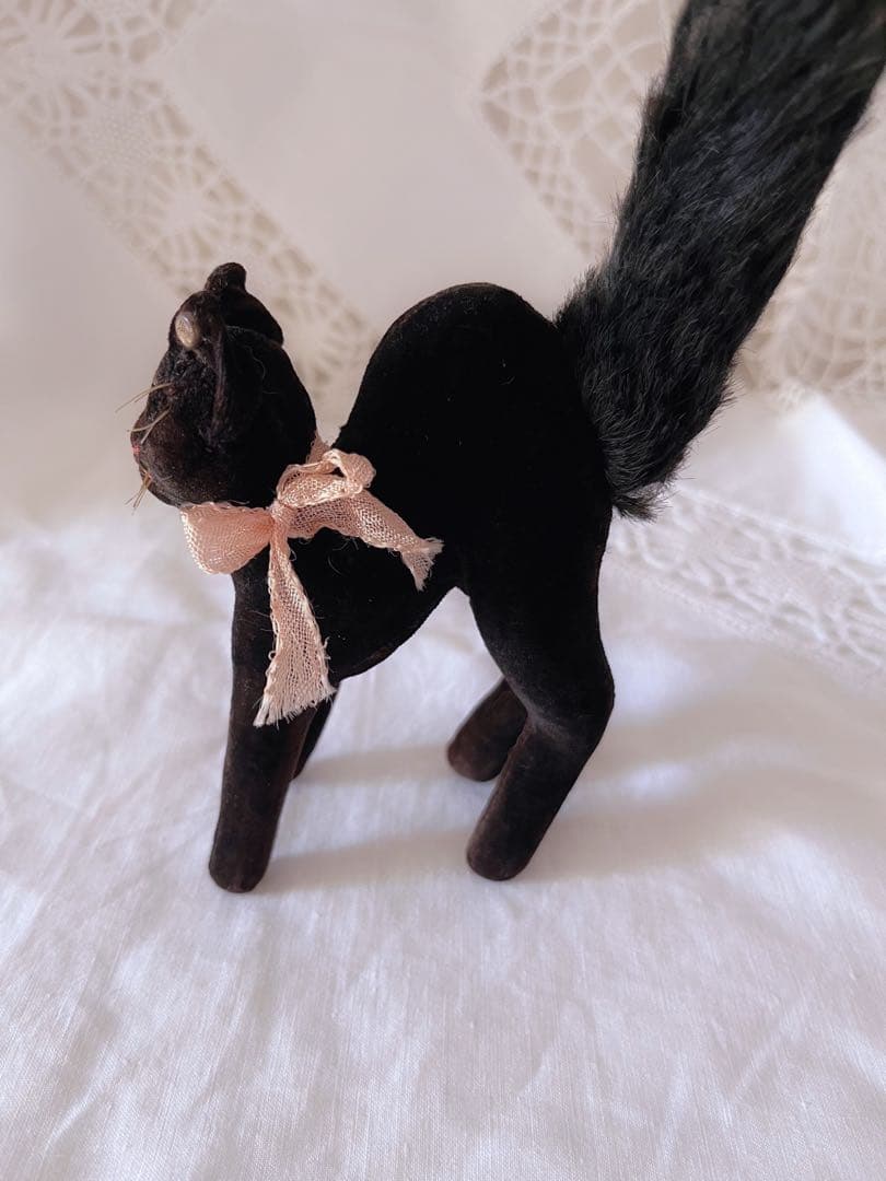 シュタイフ　アンティーク　黒ねこ　ドイツ　トムキャット　ブラックキャット
