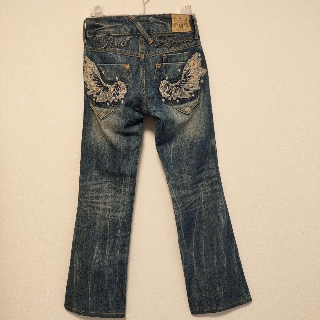 レッドペッパー　RED PEPPER ウイング刺繍デニム フレア 25 Y2K