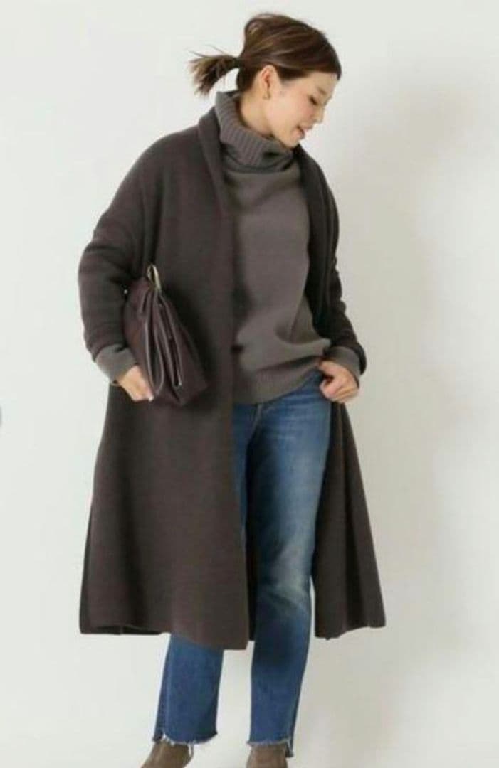 美品☆Deuxieme Classe スムースニットガウンコート ブラウン