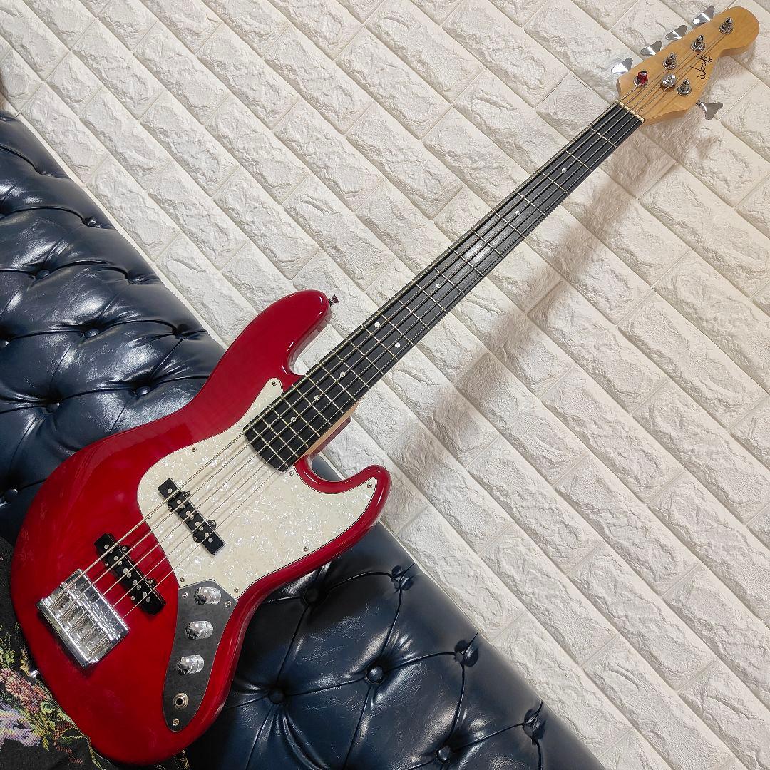 woofy 5弦ベース シースルーレッド ホワイトパール柄PG