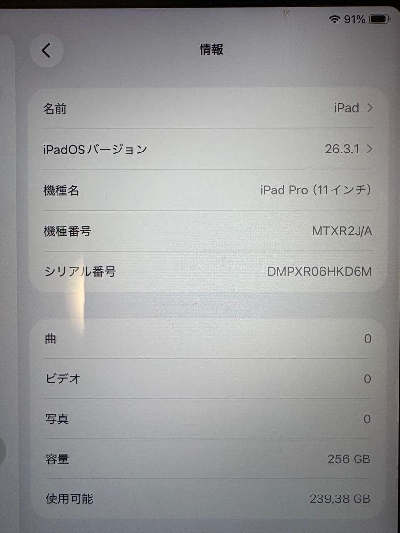 iPad Pro 11インチ (第1世代) 256GB Wi-Fi モデル