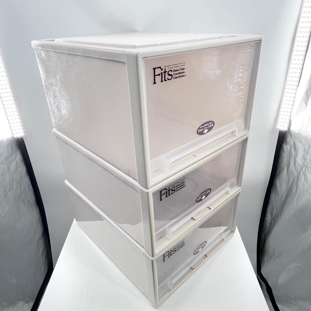 Fits 収納ケース 3段 幅44×奥行53 高さ73 引出しロック付