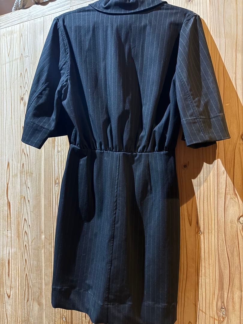 GANNI ストライプ 半袖 ひざ上ワンピース
