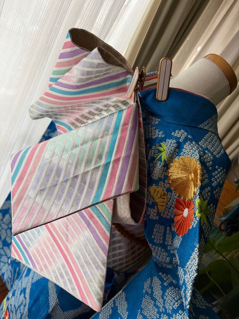 みのっち 振袖4点セット ブルー系総絞り 金駒刺繍