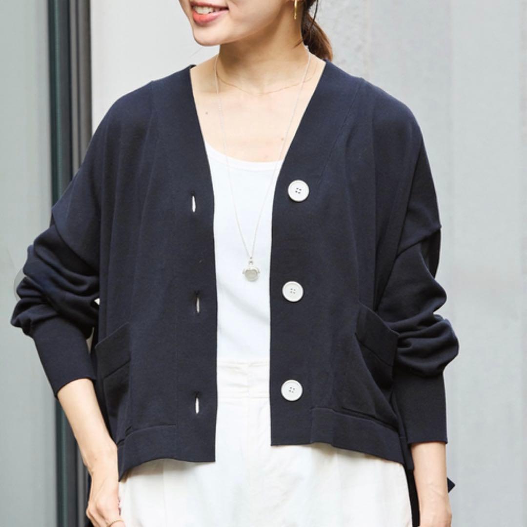 IENA ドライコットン Vネックカーディガン 24ss ネイビー