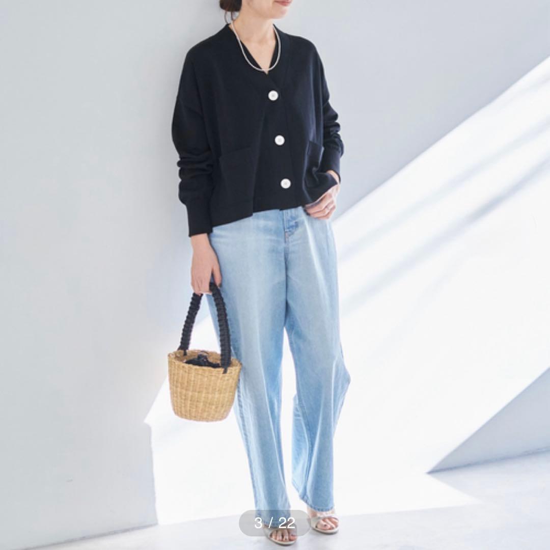 IENA ドライコットン Vネックカーディガン 24ss ネイビー
