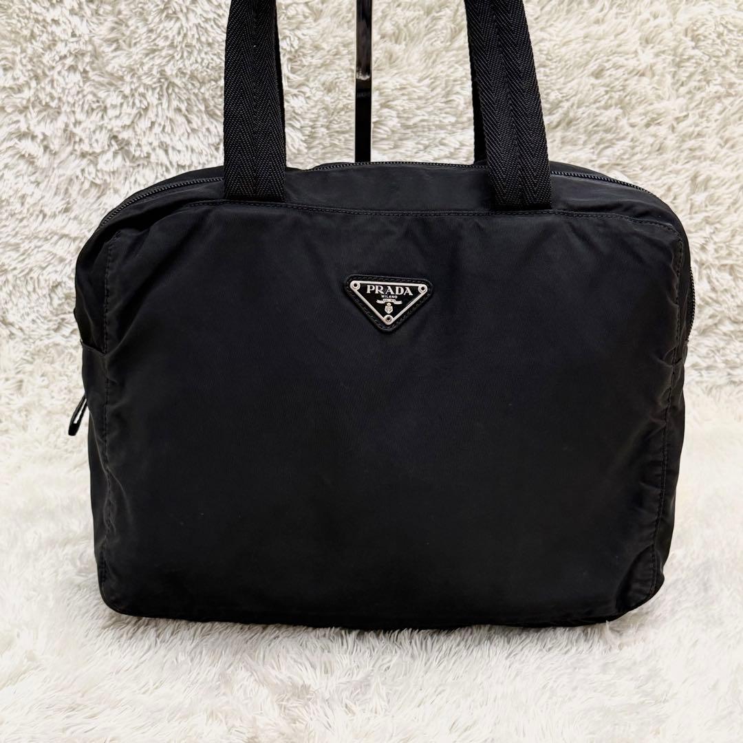 PRADAプラダ 三角ロゴ ミニボストン ハンドバッグ 黒 テスート 白タグ