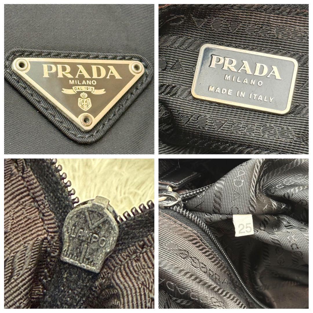 PRADAプラダ 三角ロゴ ミニボストン ハンドバッグ 黒 テスート 白タグ