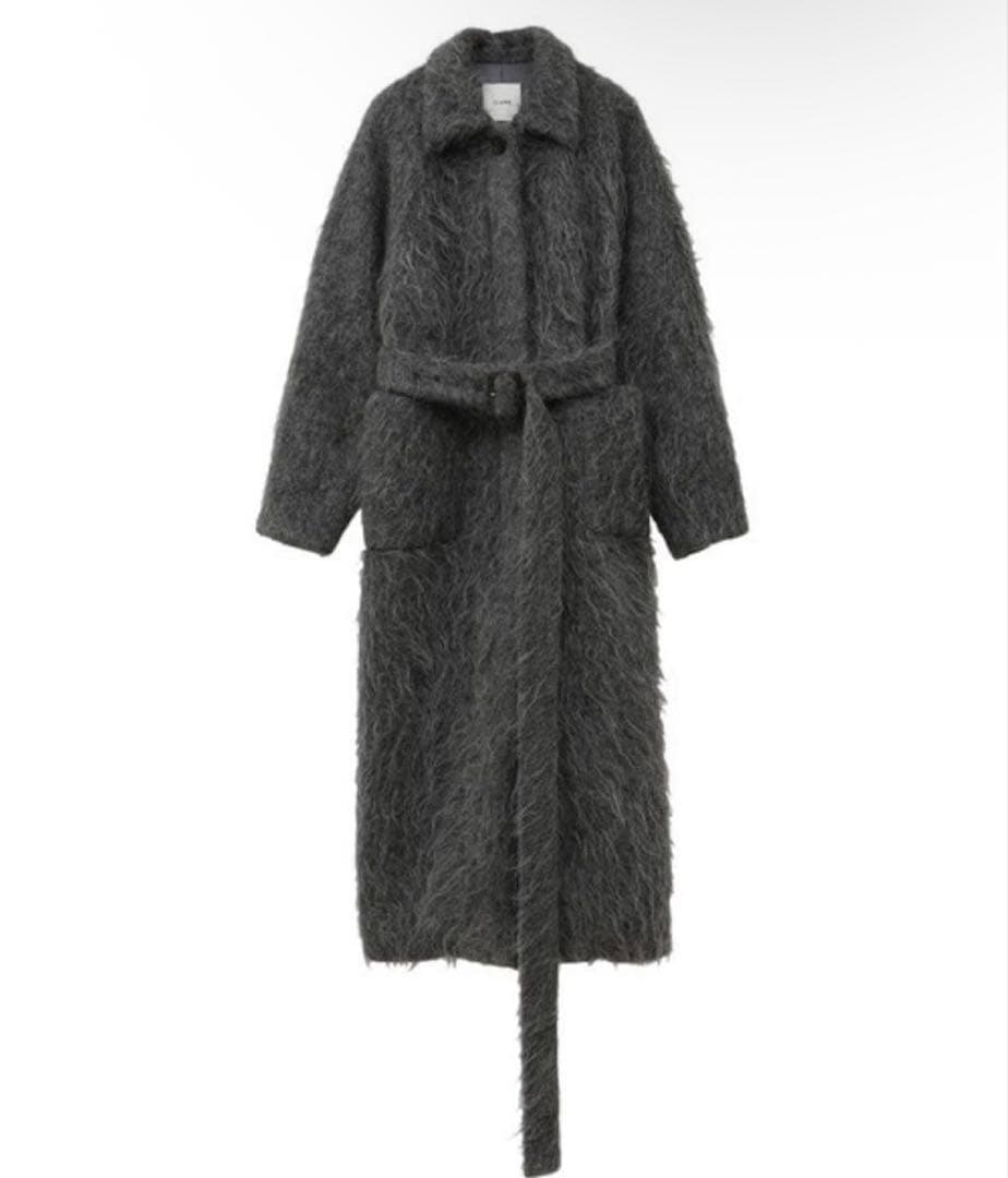 にしCLANE LONG SHAGGY LADY MAXI COATグレー