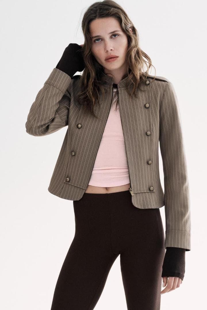 【ZARA】 ストライプ柄フィットブレザー M ナポレオン ジャケット