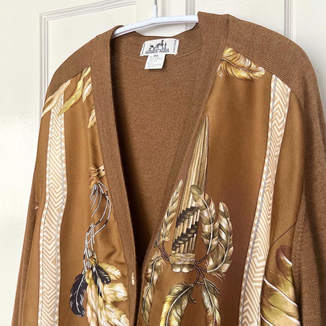 Hermès エルメス 柄カーディガン カシミア＆シルク 長袖 サイズL
