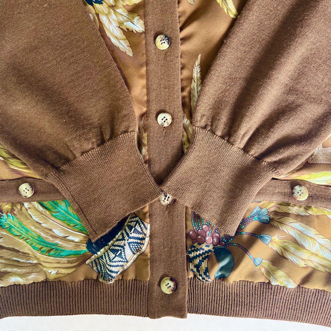 Hermès エルメス 柄カーディガン カシミア＆シルク 長袖 サイズL