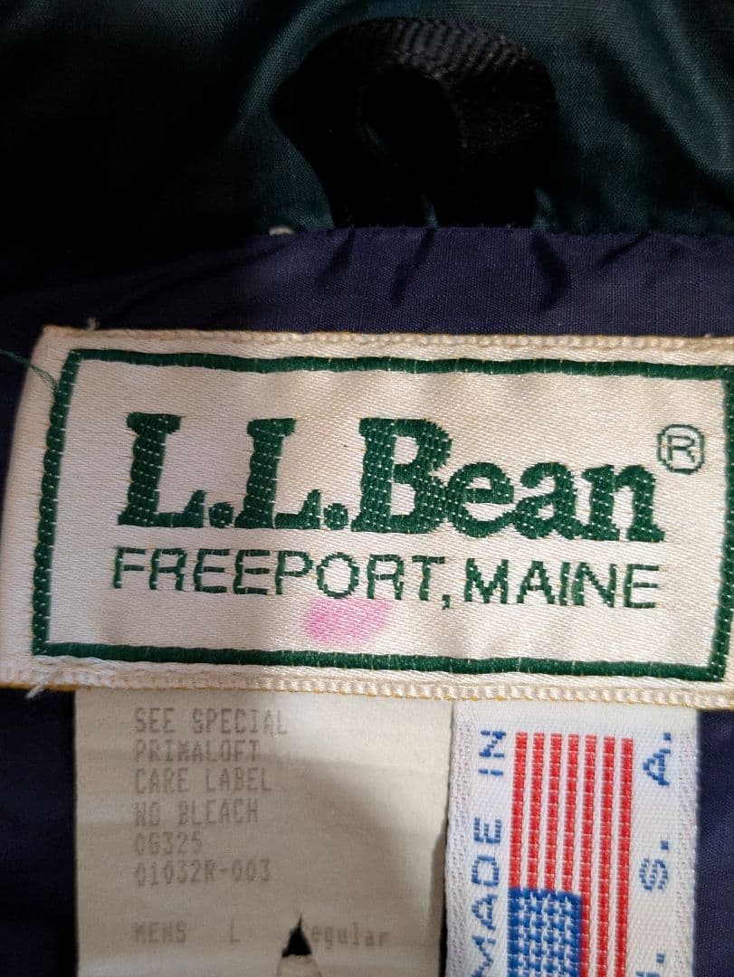 90s エルエルビーン　プリマロフト　ジップ　ベスト　グリーン　L　中綿　usa