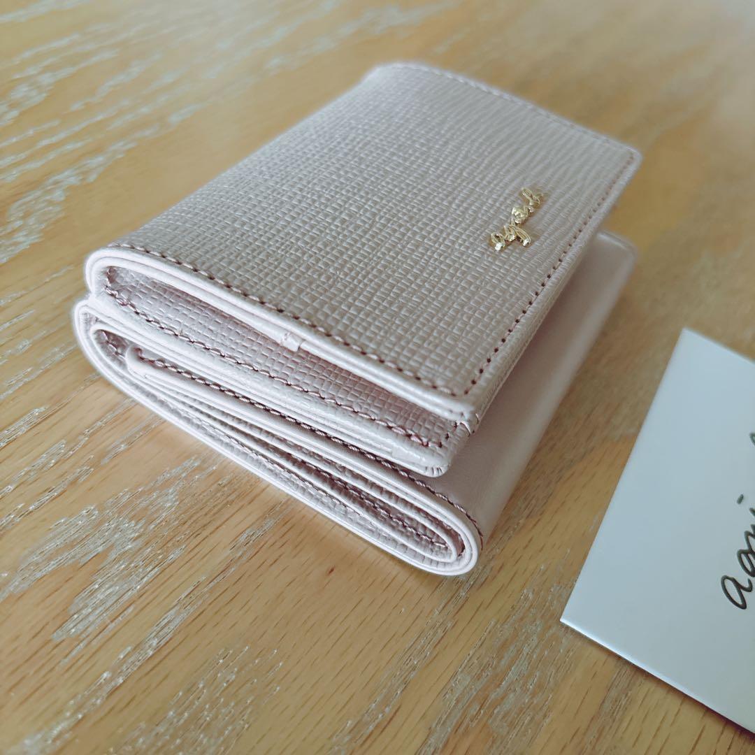 アニエスベー ミニ財布 本革 折り財布 くすみピンク ミニウォレット 新品