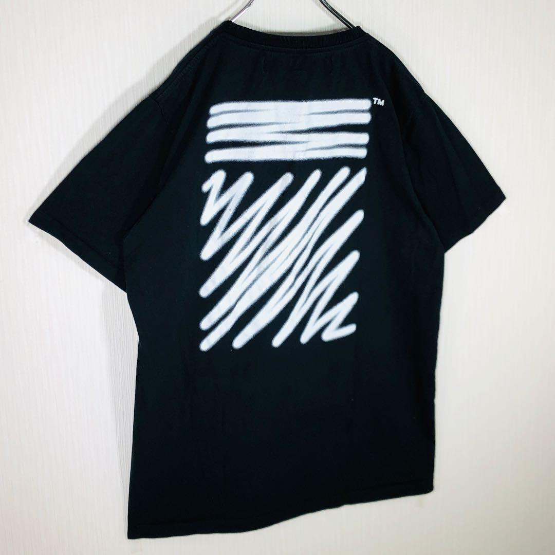 【希少XLサイズ】オフホワイト バックスプレー バイアスプリント Tシャツ 黒
