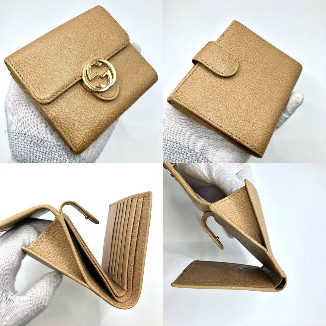 【美品】GUCCI グッチ インターロッキング 折り財布 二つ折り財布 ベージュ