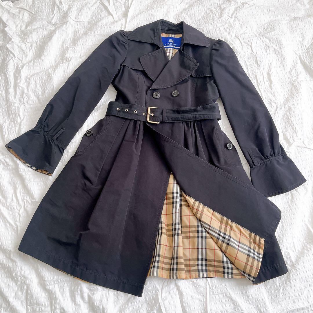 BURBERRY BLUE LABEL ノバチェックトレンチコート 38 黒　M