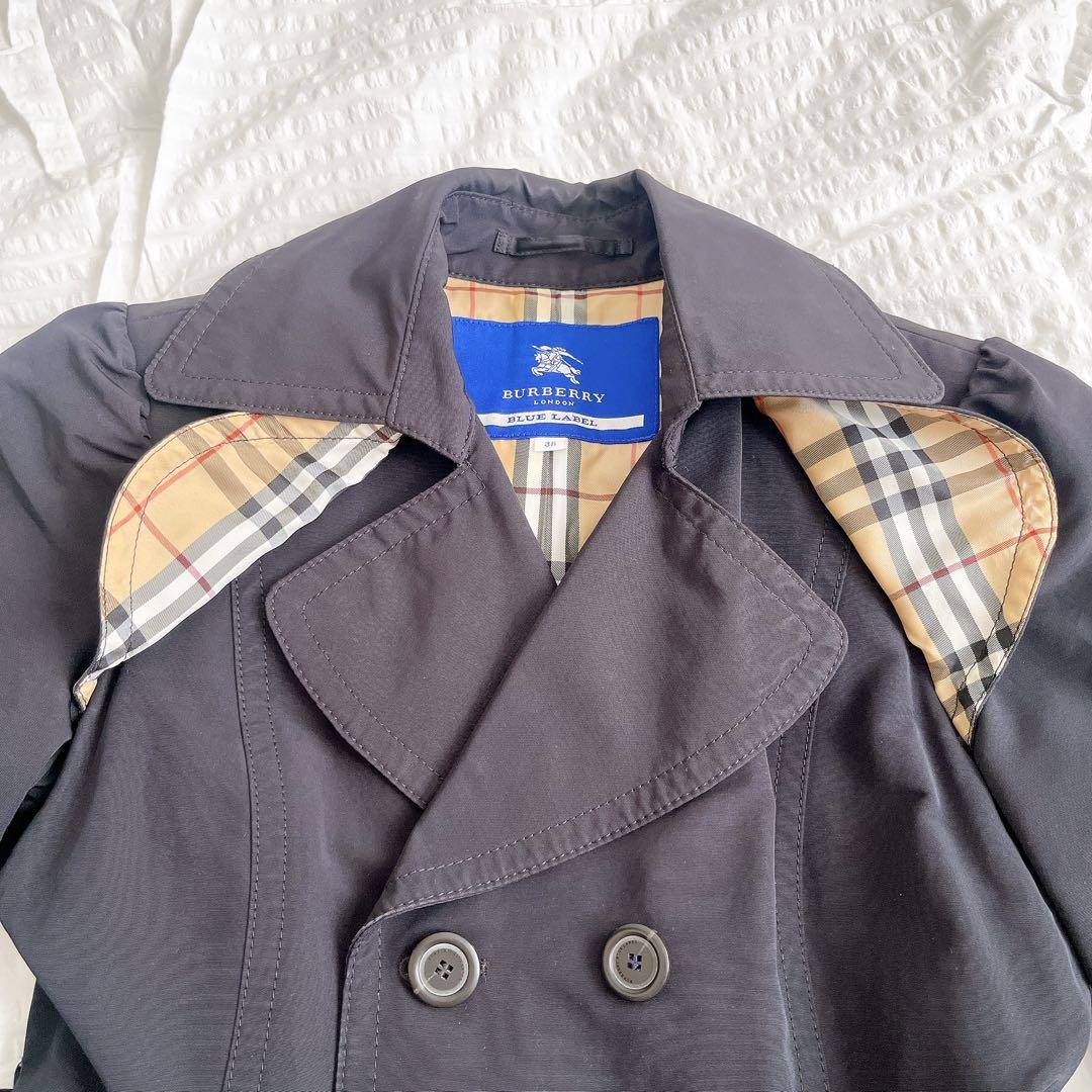 BURBERRY BLUE LABEL ノバチェックトレンチコート 38 黒　M