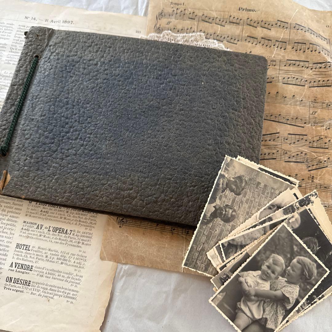 稀少1920年アンティーク写真アルバム洋書ビンテージ　フォト　ジャンクジャーナル