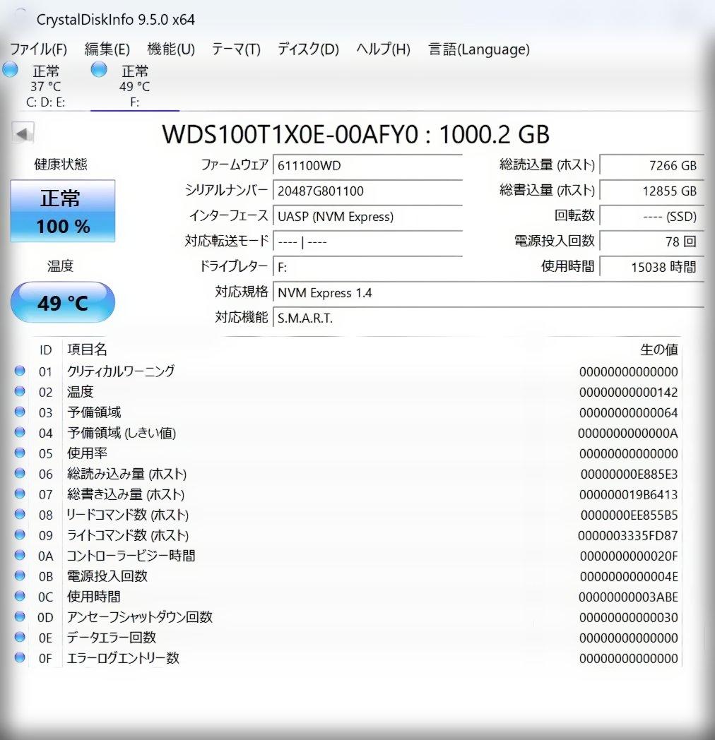 Western Digital SN850 1TB◆健康状態100%