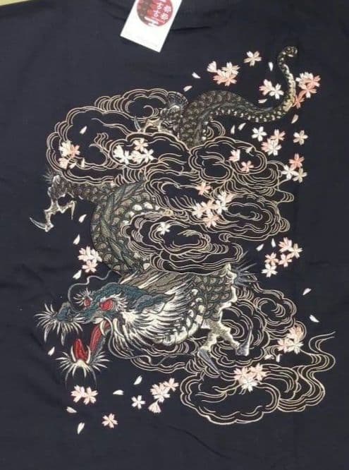 新品タグ付き 古都古都 暴れ龍柄 刺繍 半袖Tシャツ ネイビー XL