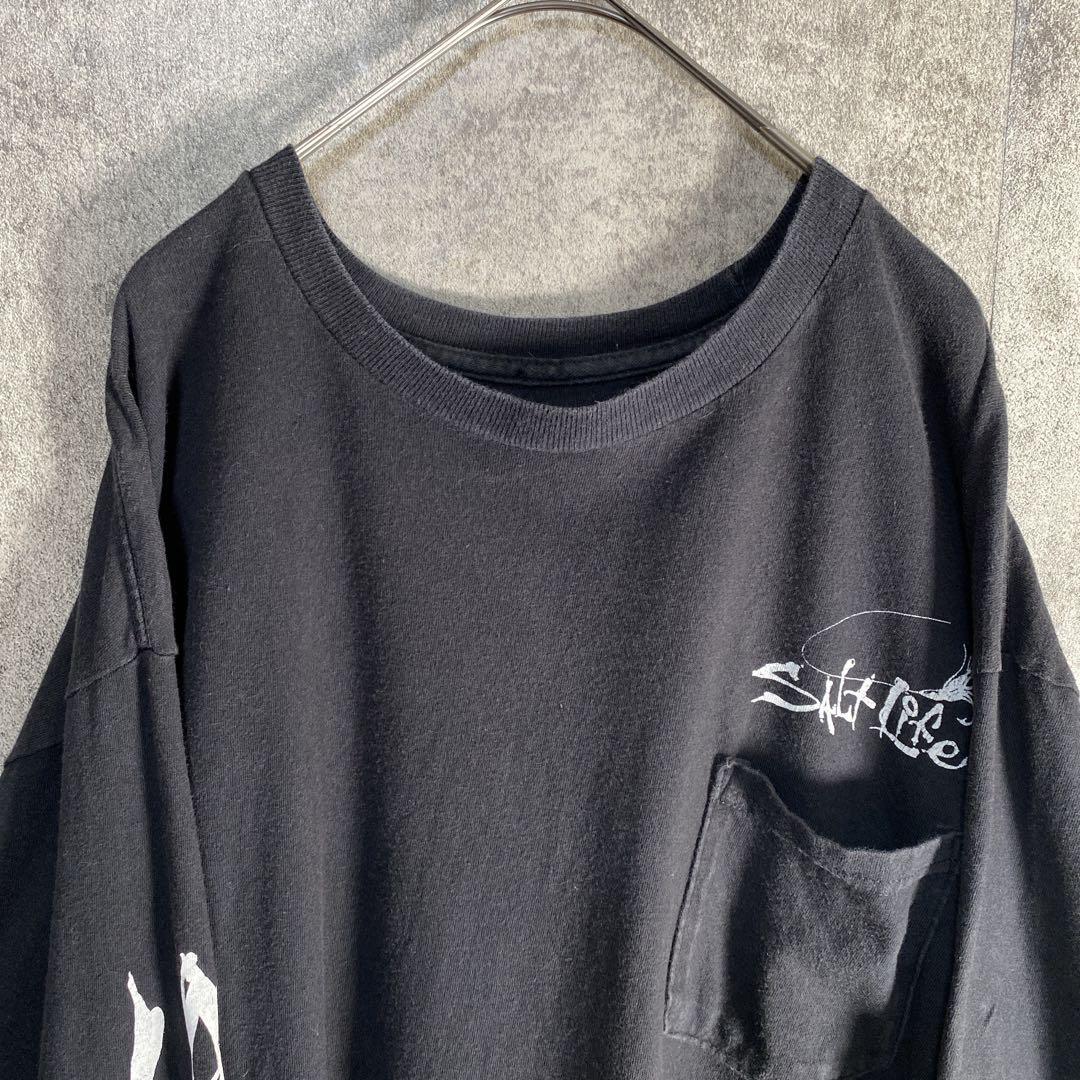Salt Life バックプリント 激レア 魚骸骨アート 袖ロゴ L相当 黒