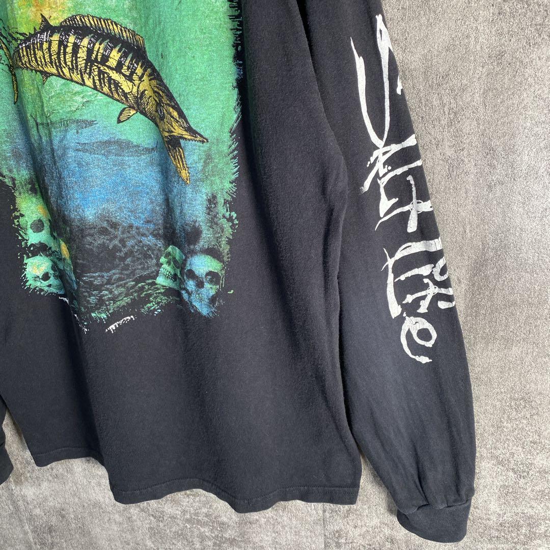 Salt Life バックプリント 激レア 魚骸骨アート 袖ロゴ L相当 黒