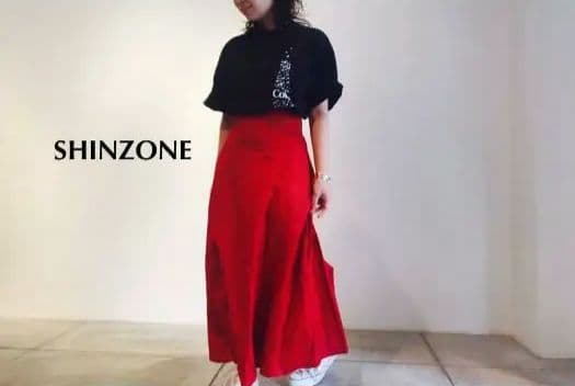 THE SHINZONE コットンリネンフレアスカート　赤レッド　ロング　綿麻