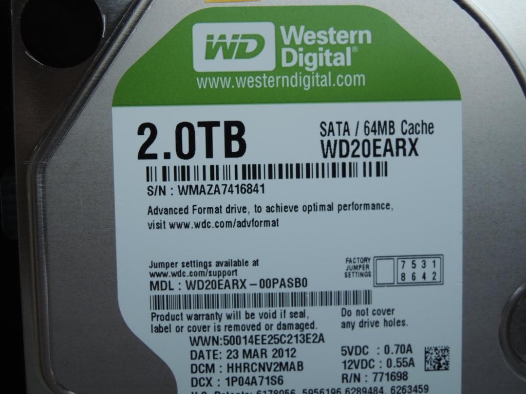 WDC WD20EARX-00PASB0 2TB 2台セット