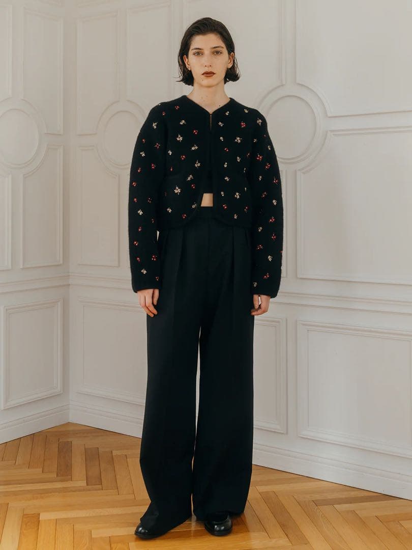 トップス CREDONA FLOWER EMBROIDERY KNIT JACKET
