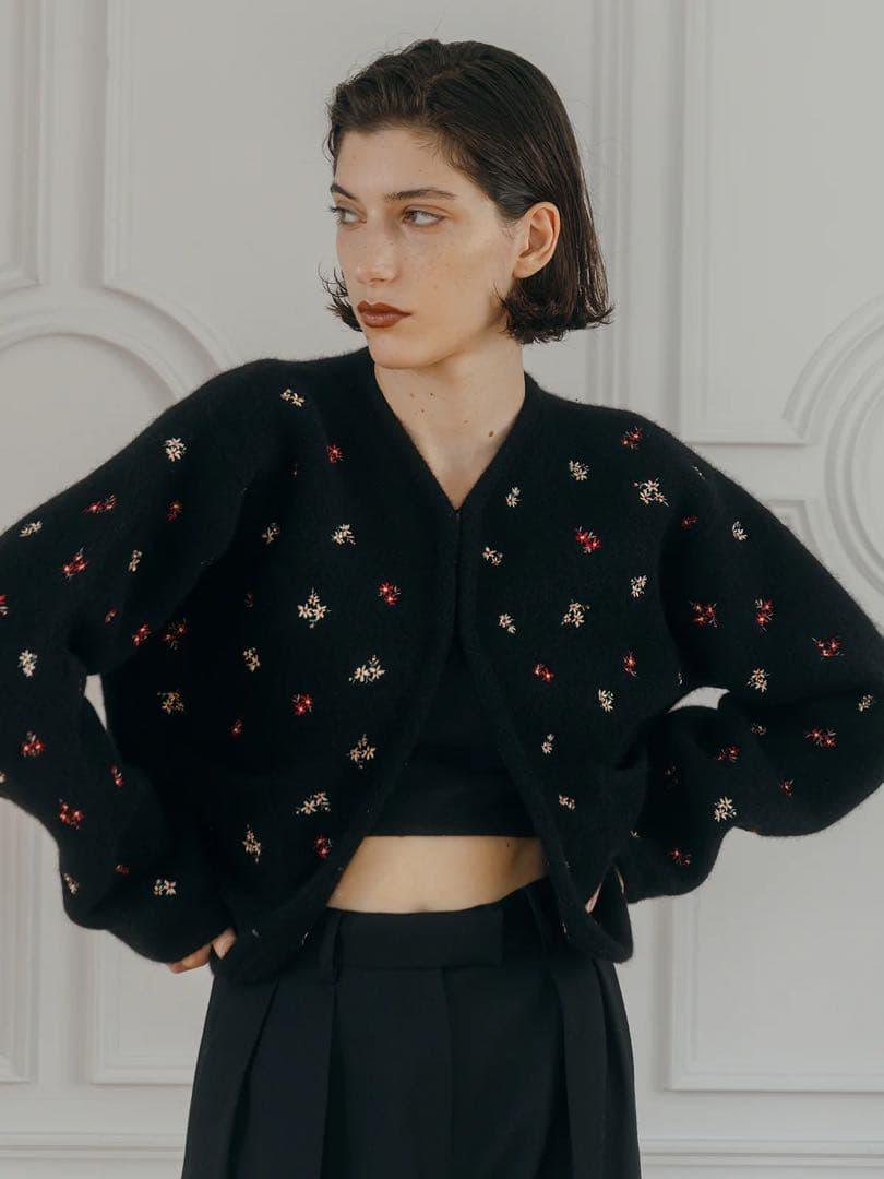 トップス CREDONA FLOWER EMBROIDERY KNIT JACKET