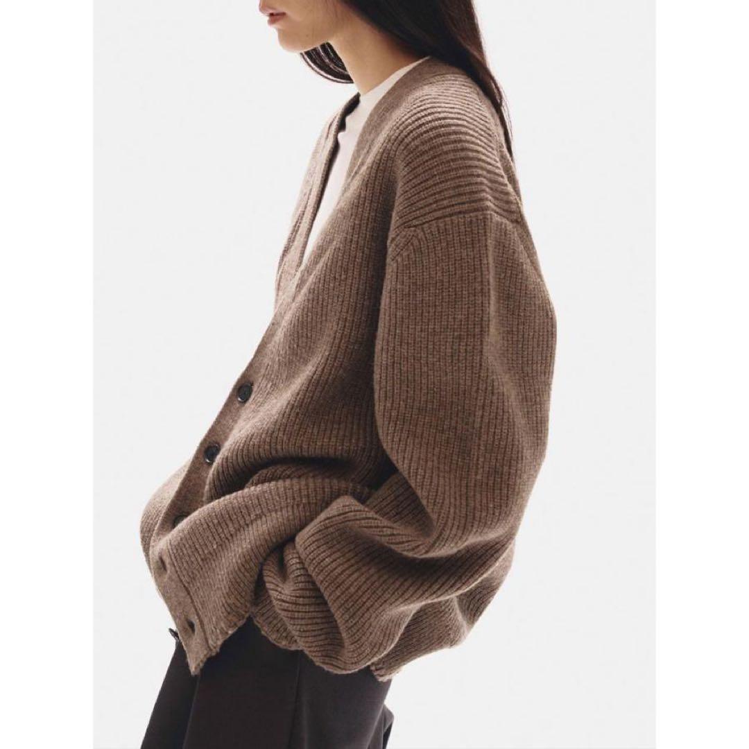 トゥデイフル Wool Ribknit Cardigan グレージュ