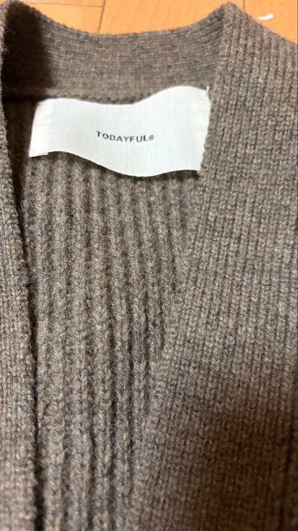 トゥデイフル Wool Ribknit Cardigan グレージュ