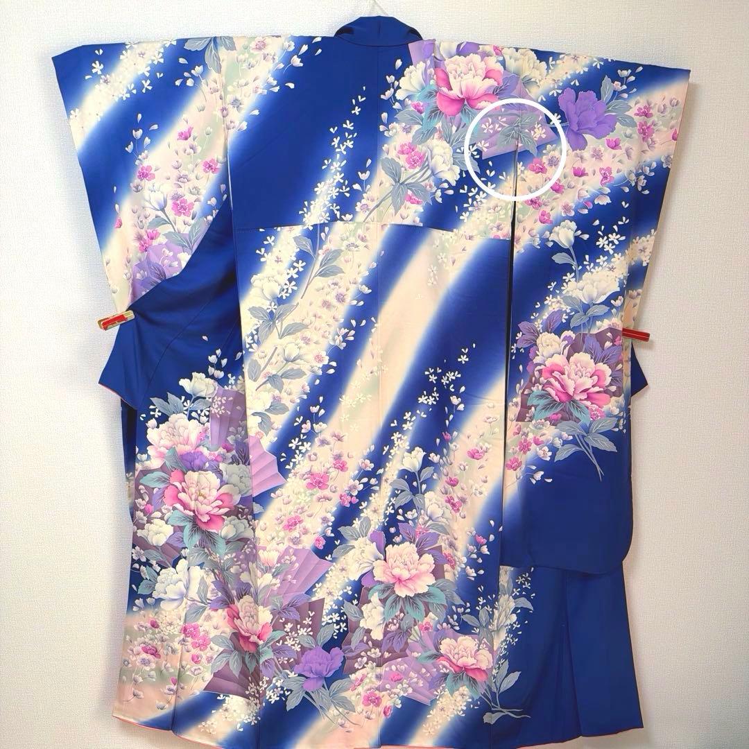 34 振袖フルセット 正絹 ブルー 青 紫 緑 銀彩 刺繍 暈し染め 華やか