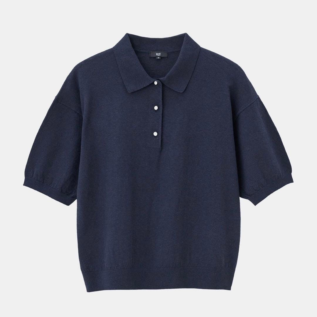 プラステ　【新品】　リネンブレンドポロセーター　ネイビー　S