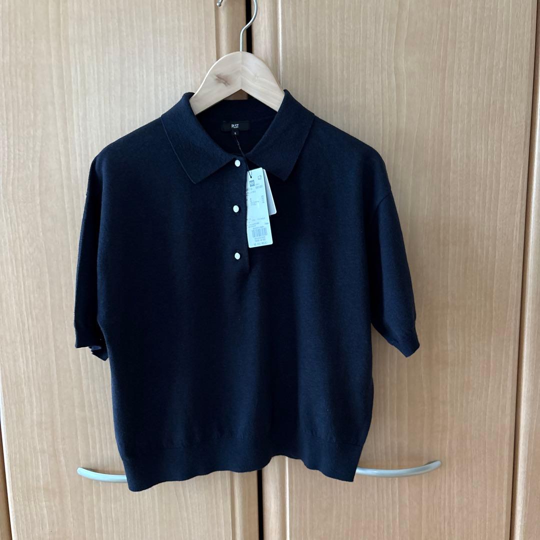 プラステ　【新品】　リネンブレンドポロセーター　ネイビー　S