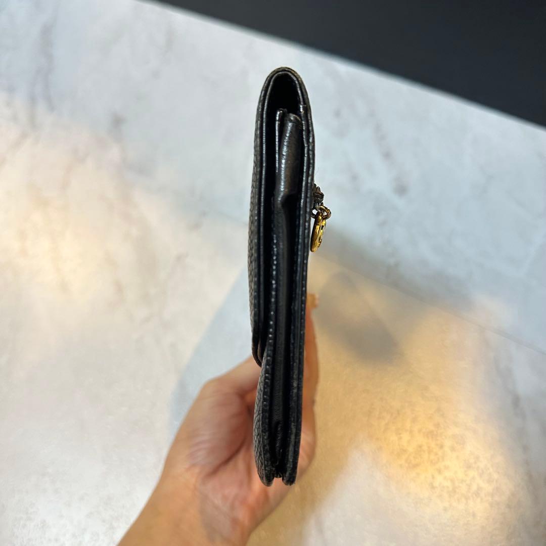 CHANEL 二つ折り財布 ブラック レザー キャビアスキン ココマーク ポーチ