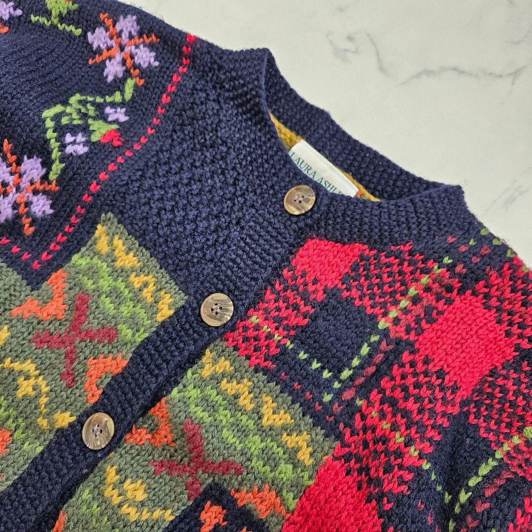 Laura Ashley ヴィンテージ ニット 花柄 ロングカーディガン 古着