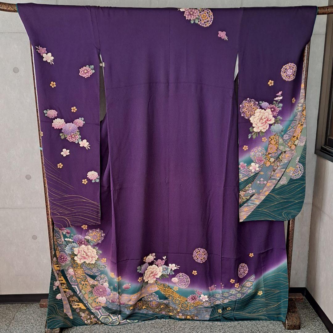 専用 振袖(長襦袢付き) 正絹振袖 紫地のしに花柄 成人式 結婚式に最適