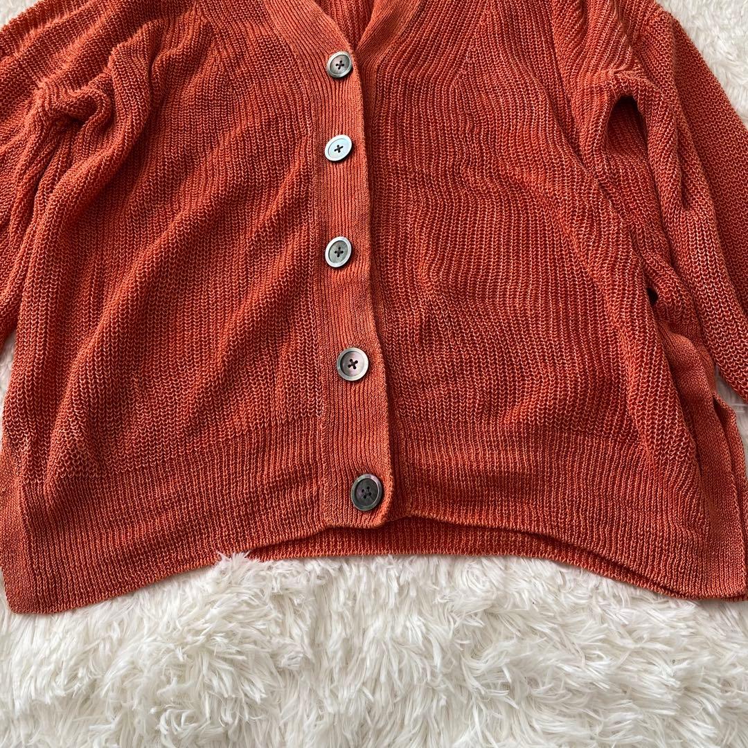 1er Arrondissement 岬リネン カーディガン メッシュ オレンジ