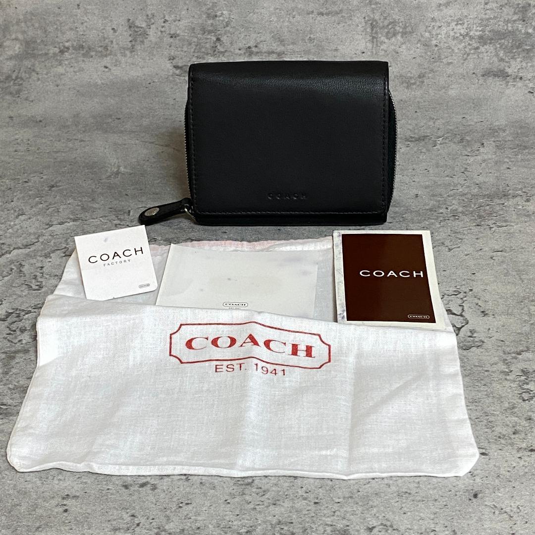 ✨極美品✨ COACH コーチ 二つ折り財布 黒 レザー パスケース
