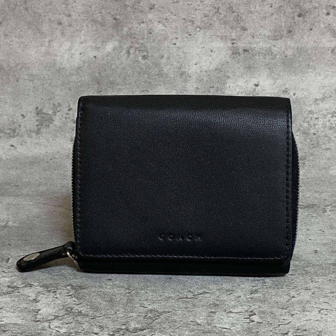 ✨極美品✨ COACH コーチ 二つ折り財布 黒 レザー パスケース